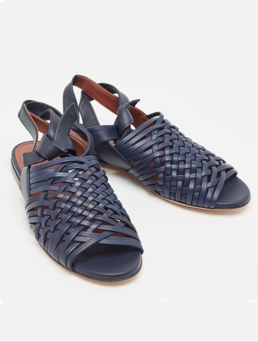 Loro Piana Blue Woven Leather Kristin Flat Sandals Size 38 - Picture 3 of 16